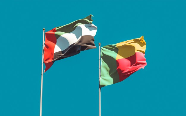 Close up on flags of UAE Arab Emirates and Benin