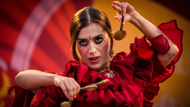 Photo close up flamenca woman performing floreo