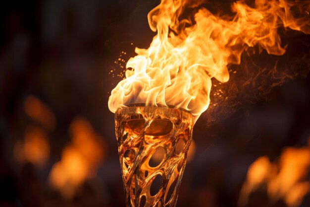 Close up of a flaming olympic opening ceremony torch