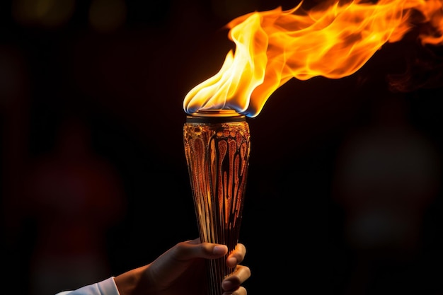 Photo close up of a flaming olympic opening ceremony torch