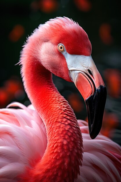 A close up of a flamingo with red feathers ai