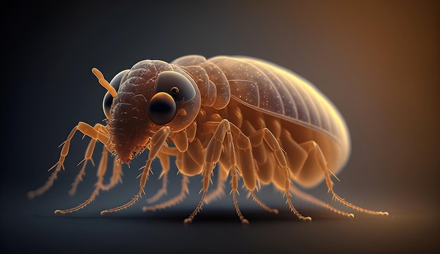 A close up of a flea on a dark background