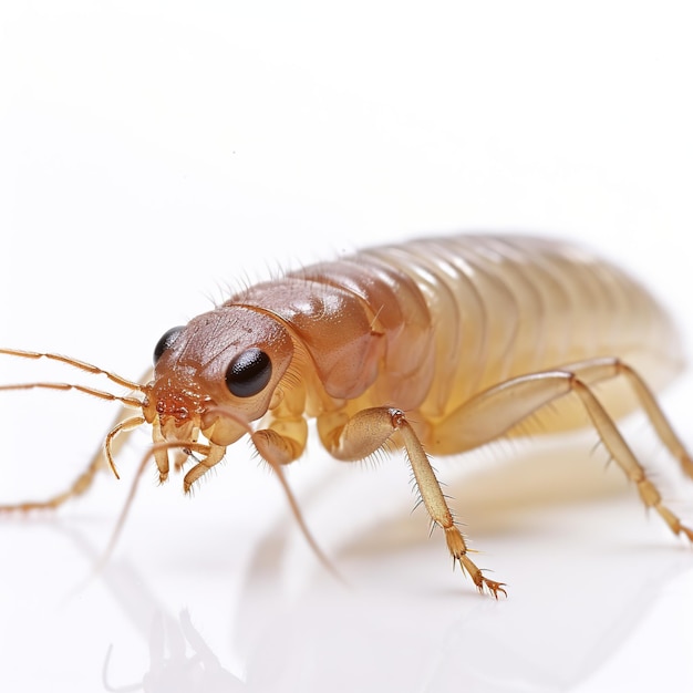 Close up of flea isolated on a white background Macro