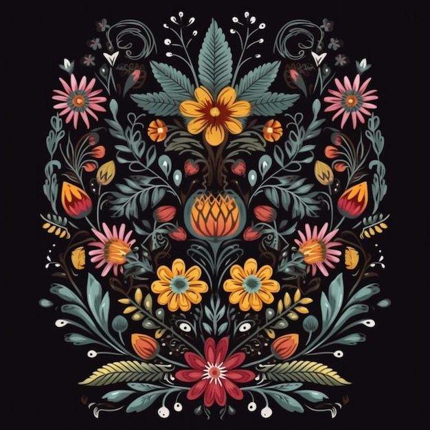 A close up of a floral design on a black background generative ai