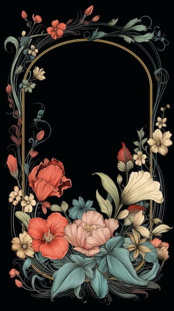 крупный план цветочной рамки с цветами на черном фоне