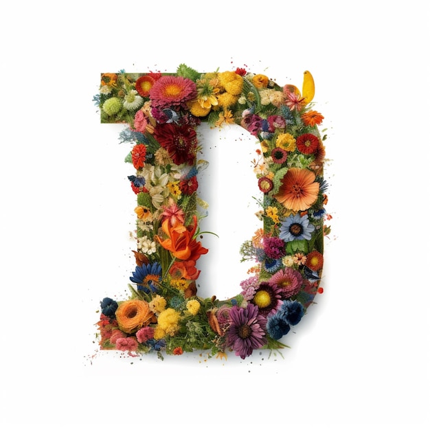 A close up of a floral letter d made of flowers generative ai