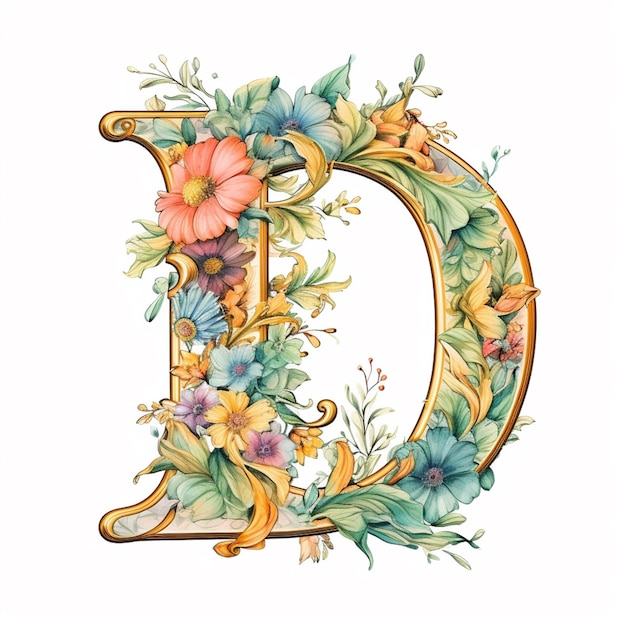 Premium AI Image | A close up of a floral letter d with flowers and ...