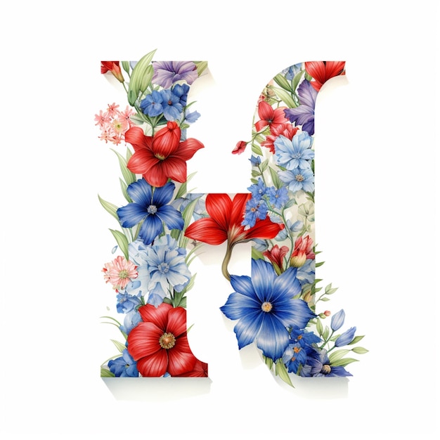 Foto un primo piano di una lettera floreale h con uno sfondo bianco ai generativo