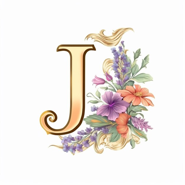 A close up of a floral letter j with a flower arrangement generative ai