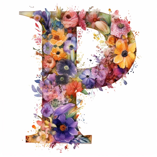 Photo a close up of a floral letter p with a white background generative ai