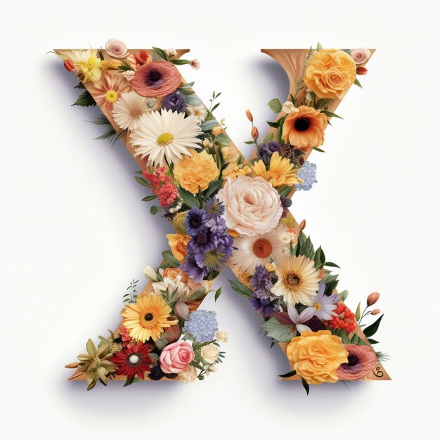 Photo a close up of a floral letter x on a white background generative ai