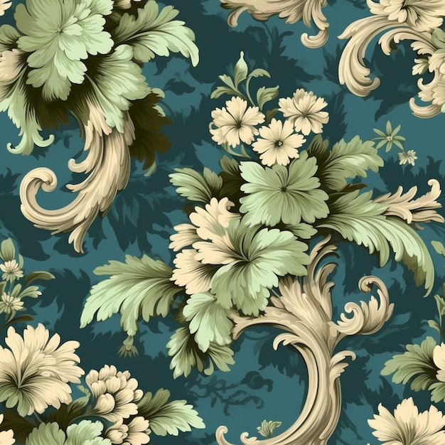 a close up of a floral pattern with a blue background generative ai