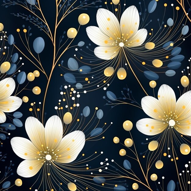 a close up of a floral pattern with gold and blue generative ai