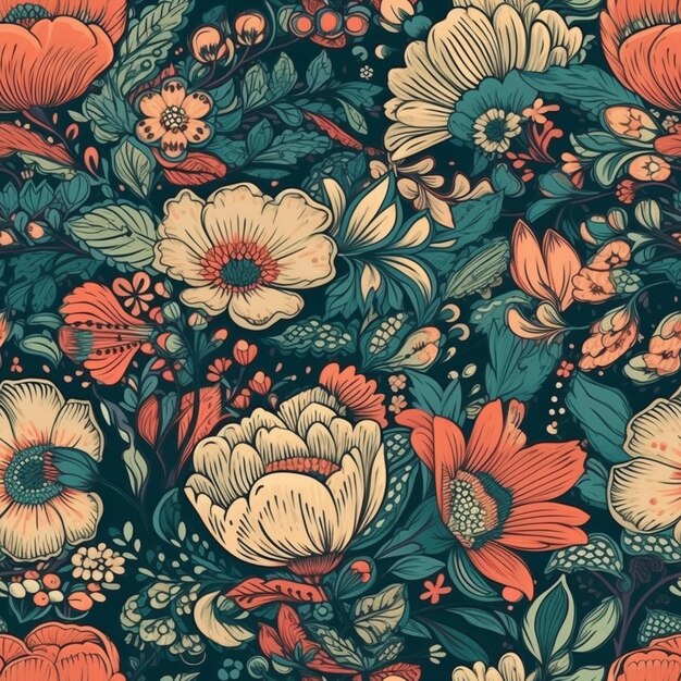 A close up of a floral pattern with many different colors generative ai