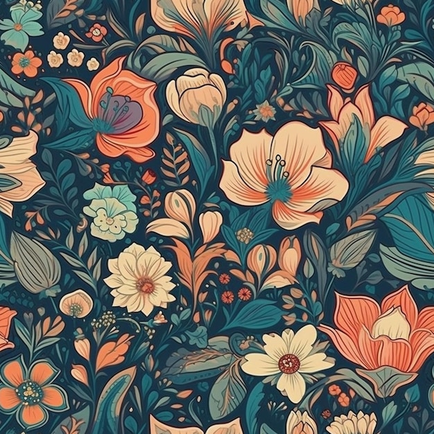 A close up of a floral pattern with many different colors generative ai