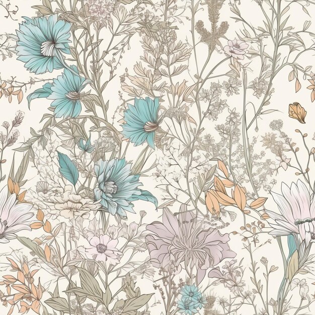 a close up of a floral pattern with many different flowers generative ai