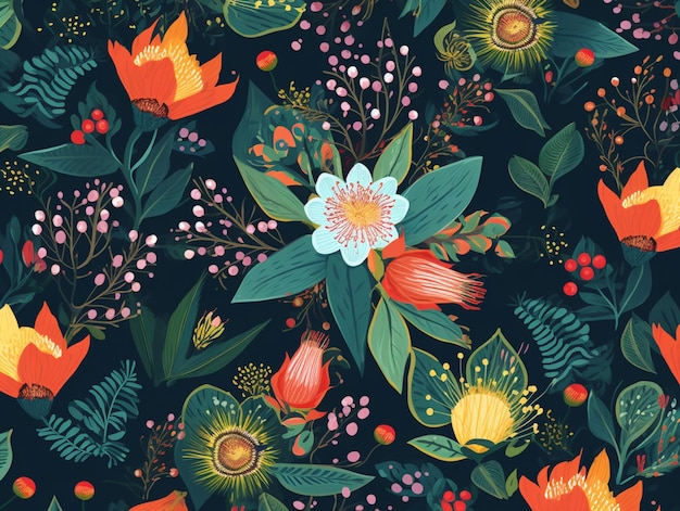 a close up of a floral pattern with many different flowers generative ai