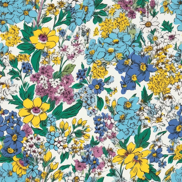 a close up of a floral print fabric with blue generative ai