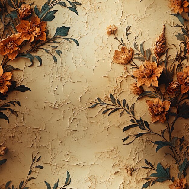 a close up of a floral wallpaper with flowers and leaves