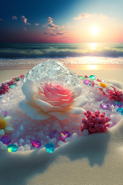 해변에 있는 꽃 클로즈업 Generative Ai