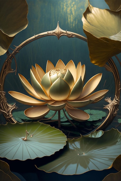 Close up of a flower on a body of water generative ai