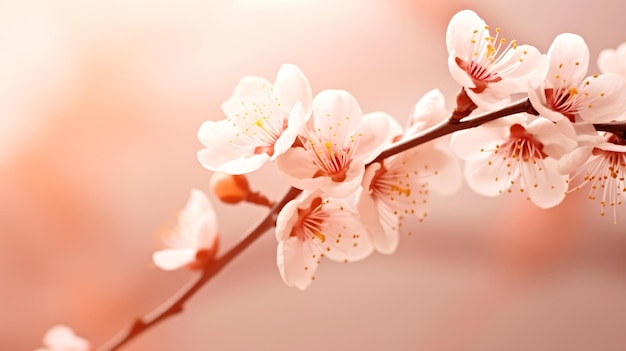 Photo a close up of a flower on a branch peach fuzz color of the year 2024 monochromatic image