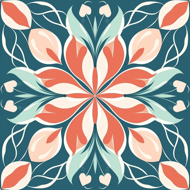 A close up of a flower design on a blue background generative ai