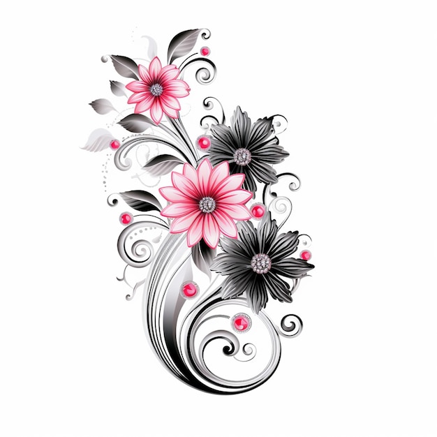 a close up of a flower design with a swirl and flowers generative ai