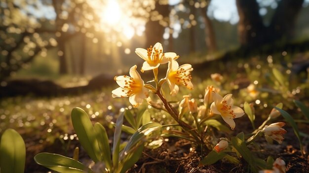 A close up of a flower in the forest