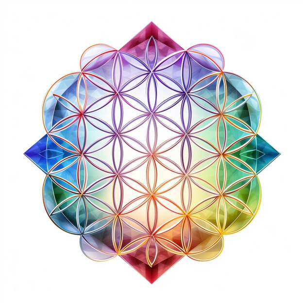 Photo a close up of a flower of life with a rainbow background generative ai