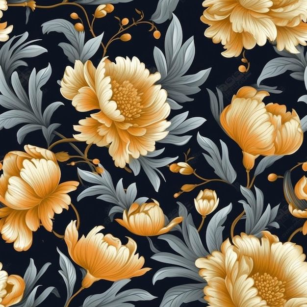 A close up of a flower pattern on a black background generative ai