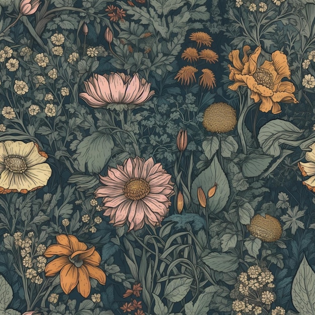 a close up of a flower pattern with many different flowers generative ai