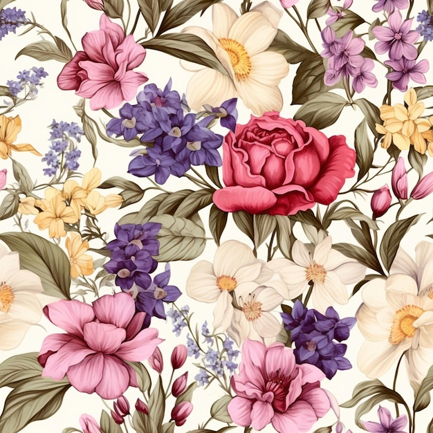 A close up of a flower pattern with many different flowers generative ai