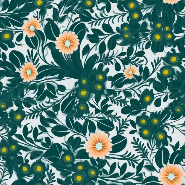 A close up of a flower pattern with orange flowers generative ai