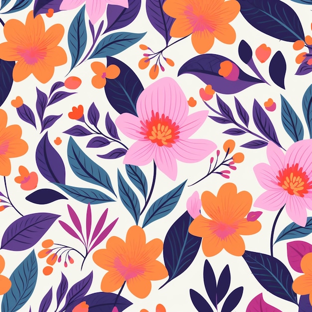 a close up of a flower pattern with orange and purple flowers generative ai