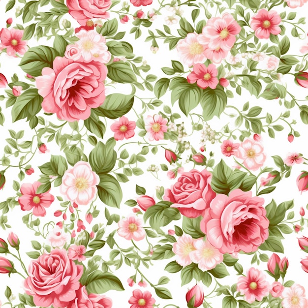 a close up of a flower pattern with pink flowers on a white background generative ai