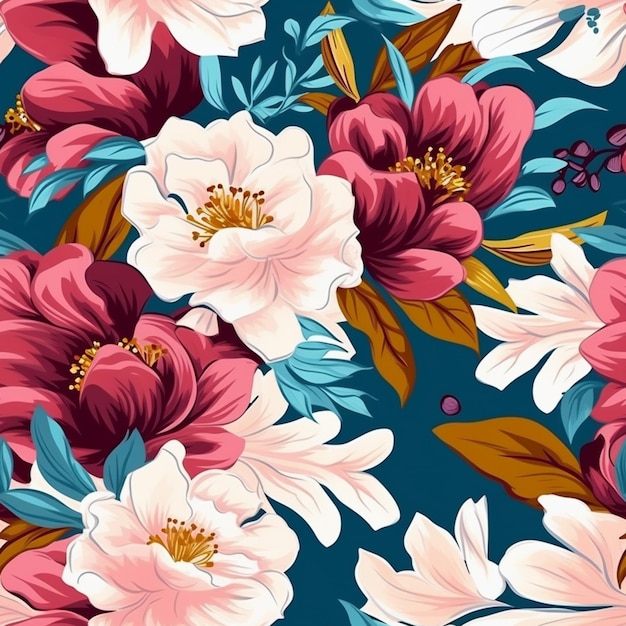 A close up of a flower pattern with pink and white flowers AI Generative