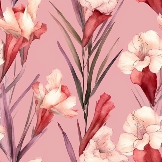 A close up of a flower pattern with pink and white flowers generative ai