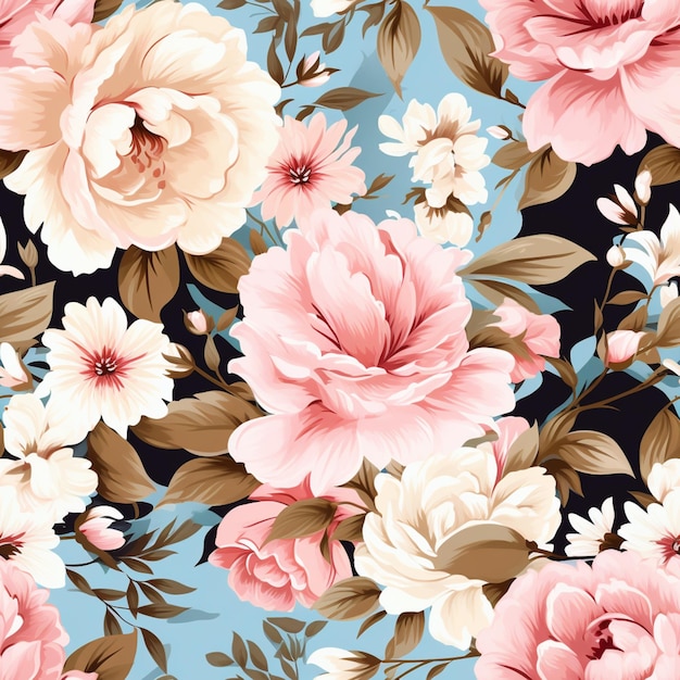 A close up of a flower pattern with pink and white flowers generative ai