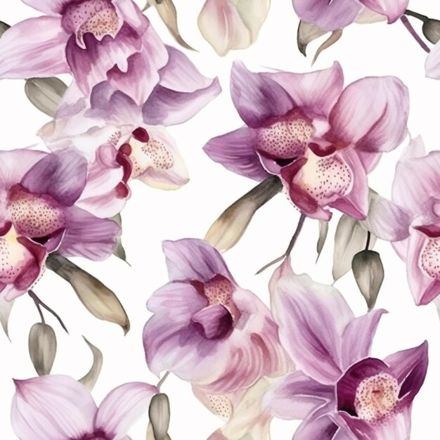 a close up of a flower pattern with purple flowers on a white background generative ai