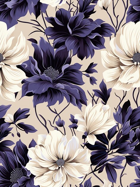 a close up of a flower pattern with white and purple flowers generative ai