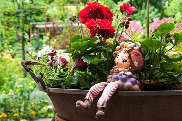 Photo close-up of flower pot on potted plant