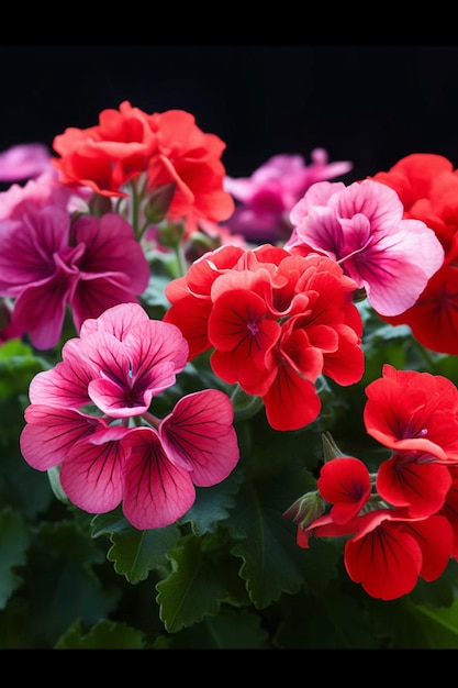 A close up of a flower pot with red flowers