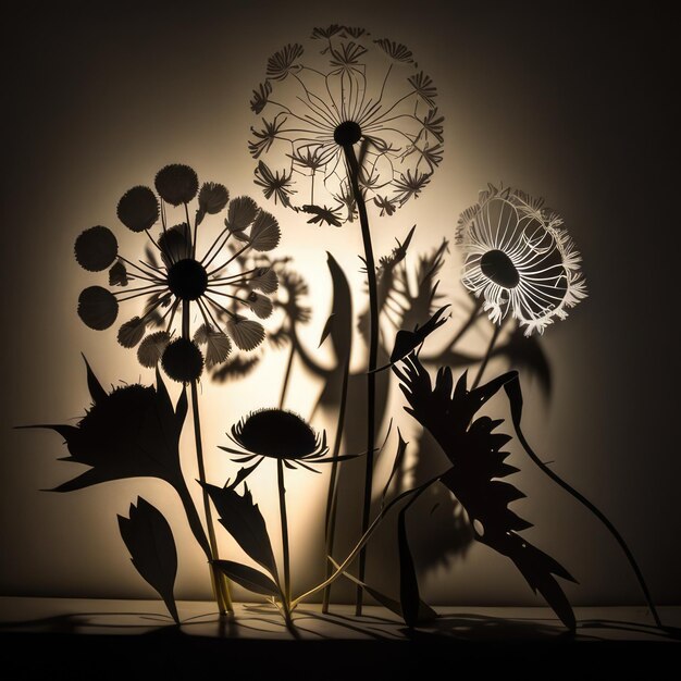 Photo close up of flower silhouettes on beige background created using generative ai technology