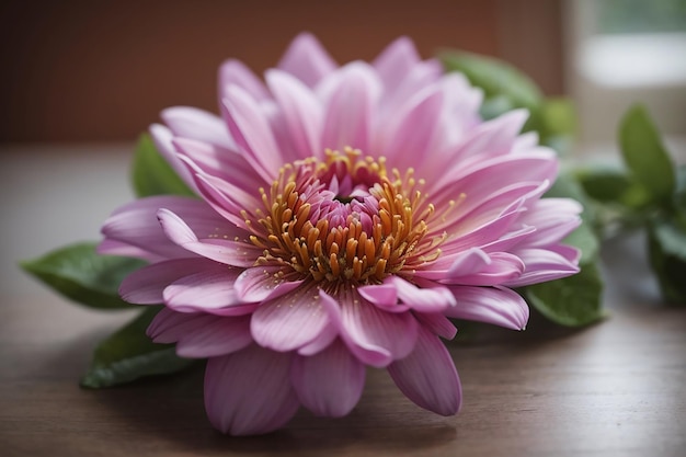 Foto close up di un fiore su un tavolo