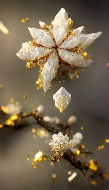 木の枝に花のクローズアップ生成ai