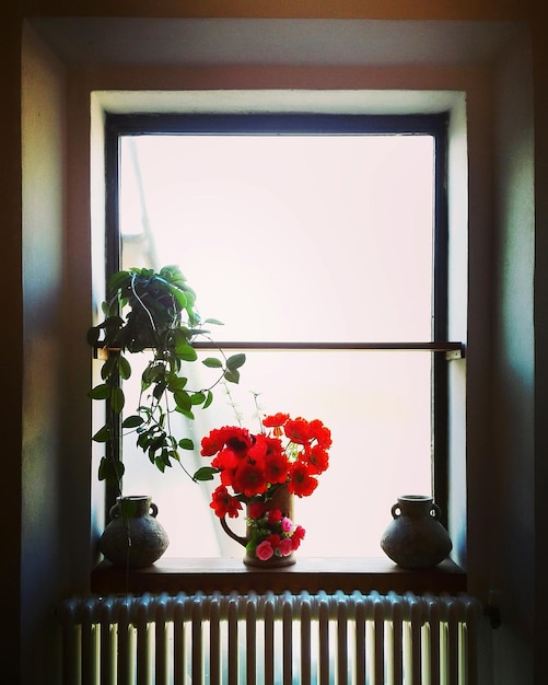 Foto close-up di un vaso di fiori sul tavolo a casa