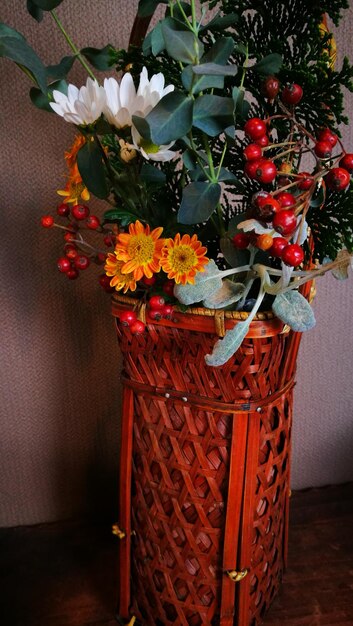 Close-up of flower vase on table