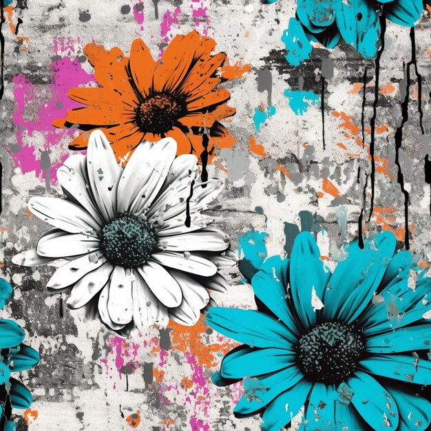 A close up of a flower on a wall with paint splatters generative ai