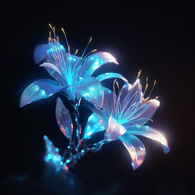 A close up of a flower with blue lights